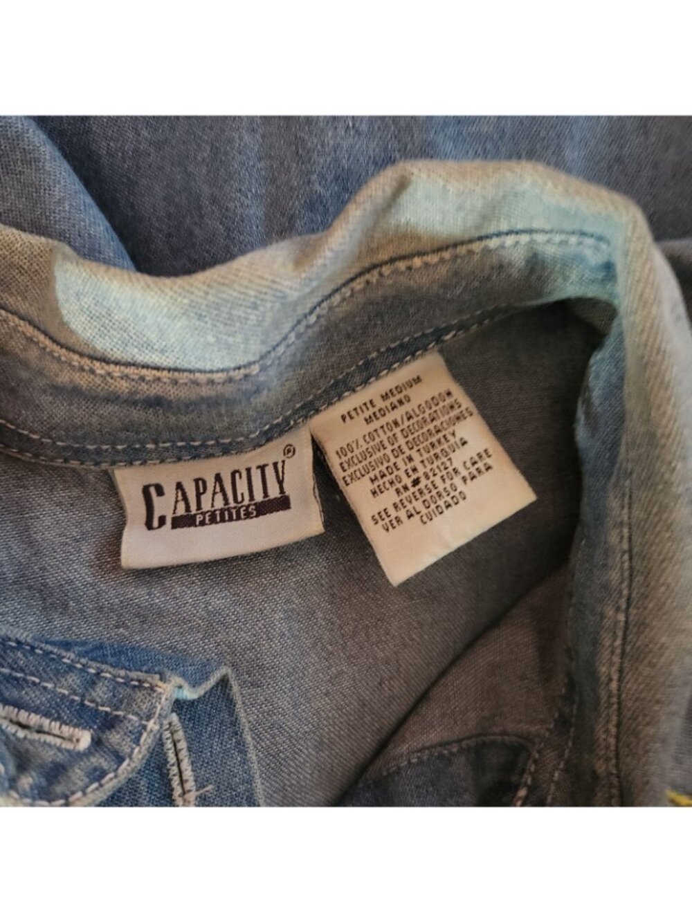 Capacity Petites Denim Blue Floral Button 90s Blouse Shirt Top Womens MEDIUM - Picture 6 of 6